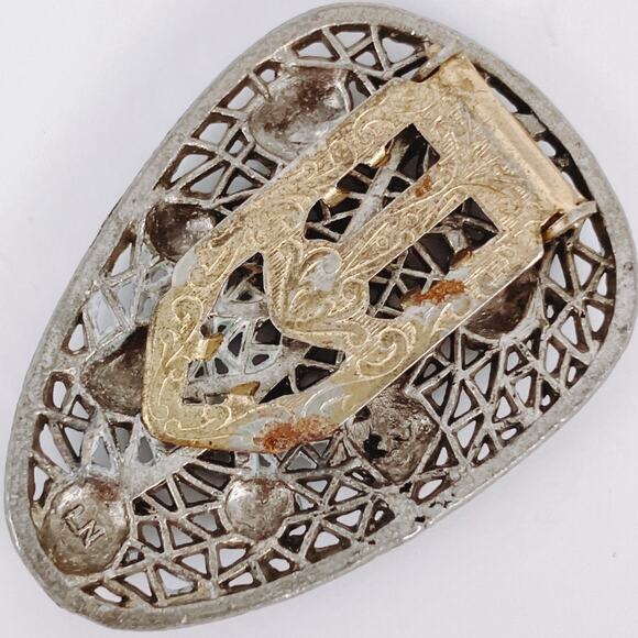 Vintage 1930s Signed LN Dress Clip Floral Openwork Silver Tone - Picture 6 of 15